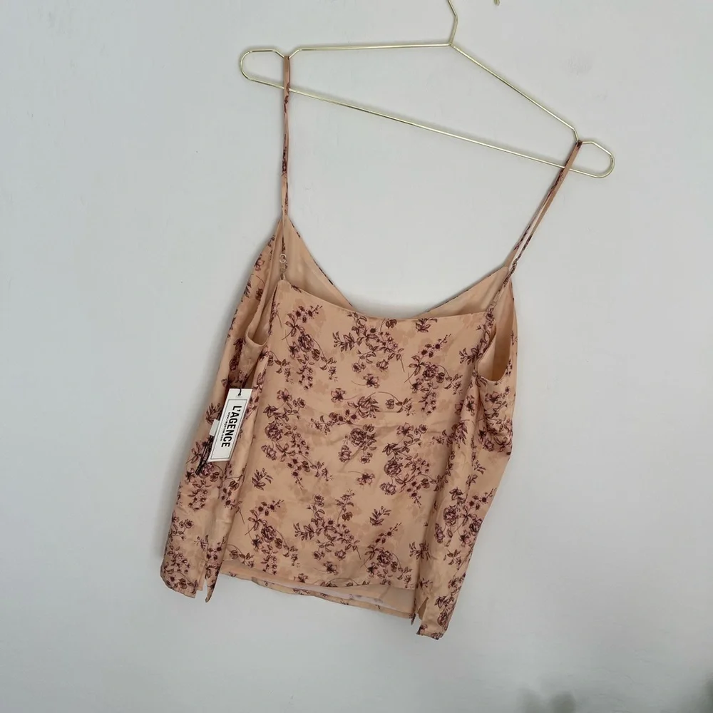 L'AGENCE Jane Floral Print 100% Silk Spaghetti Slip Tank Top Size L NWT - Picture 7 of 7